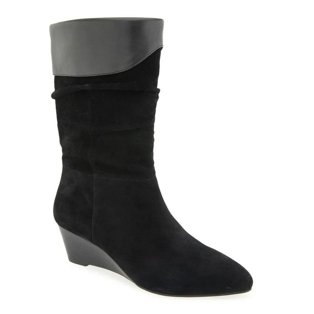 OAerosoles black real suede wedge boots maybe worn once size 10